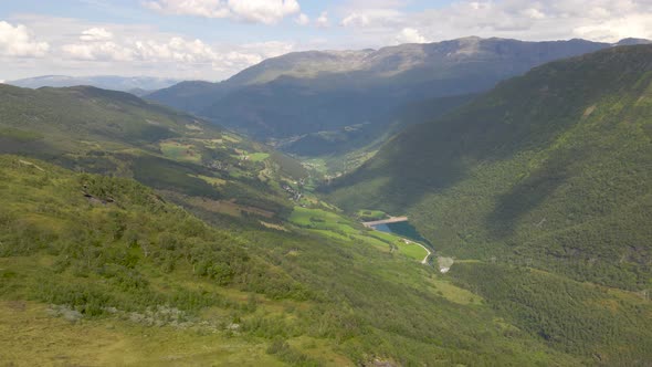 Beautiful fresh green mountain forest of VikaFjell, Norway -Aerial