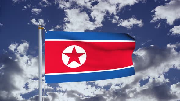 North Korea Flag Waving 4k