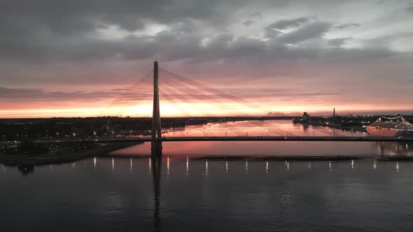 Cablestayed Bridge in Riga or Vansu Tilts During Sunset