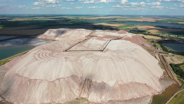 Mountains of Products for the Production of Potash salt.Salt Mountains Near the City of Soligorsk