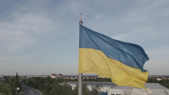 Flag of Ukraine in the Wind. Kyiv. Flat, Gray