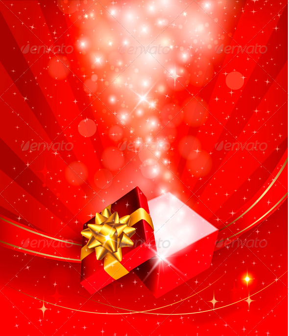 Christmas Background with Open Gift Box