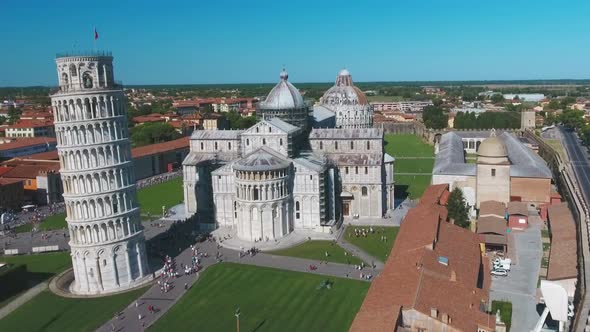 Amazing Aerial View of Field of Miracles on a Beautiful Sunny Morning. Tower, Baptistery and