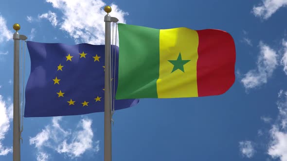 European Union Flag Vs Senegal Flag On Flagpole