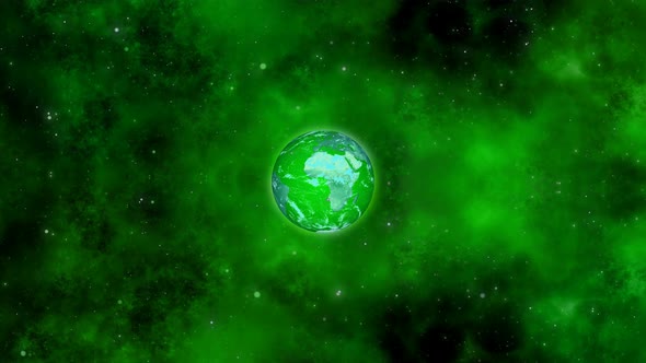Realistic 3d Green Color Slowly Rotated And Zoom In Planet Earth In Galaxy