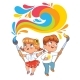 Boy and Girl Painting a Big Colorful Splash with a - GraphicRiver Item for Sale