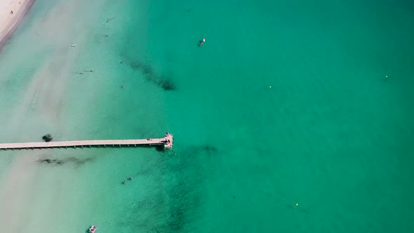 Aerial drone footage of the beach front on the Spanish island Majorca Mallorca, Spain