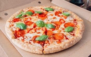 Pepperoni pizza. Delivery food
