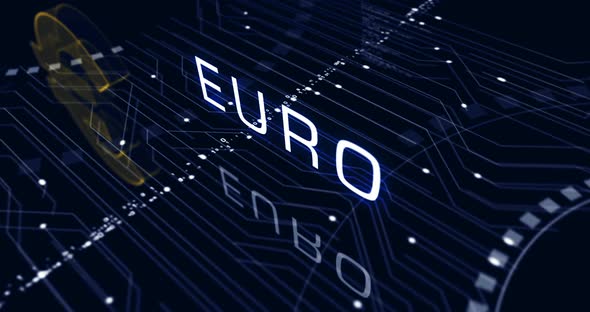 Euro currency icon and EUR money symbols loop cyber concept
