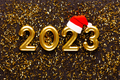 Happy New Year 2023 poster. Christmas background with gold 2023 numbers. - PhotoDune Item for Sale