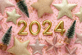 Happy New Year 2024 poster. Christmas background with gold 2023 numbers. - PhotoDune Item for Sale