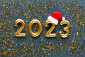 Happy New Year 2023 poster. Christmas background with gold 2023 numbers. - PhotoDune Item for Sale