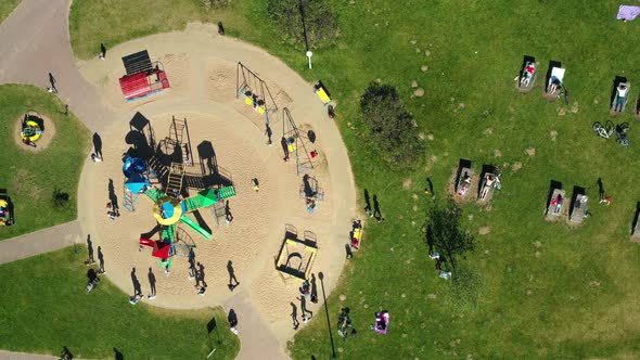 View From the Height of the Playground and Vacationing People in Drozdy in Minsk