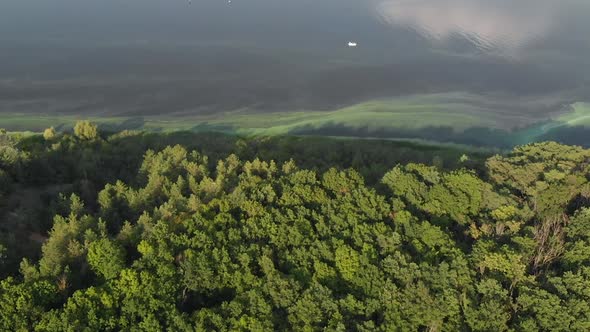 Aerial view of the river with boats on it