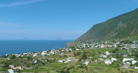 Panoramic Aerial View of Salina Coastline Summer and Sunny Day