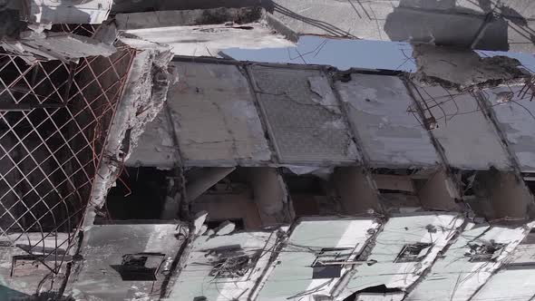 Vertical Video of the War in Ukraine  a Destroyed Building in Borodyanka