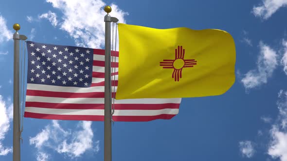 Usa Flag Vs New Mexico State Flag  On Flagpole