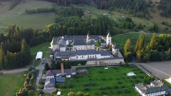 Monastery Of Putna Drone Shot, Romania