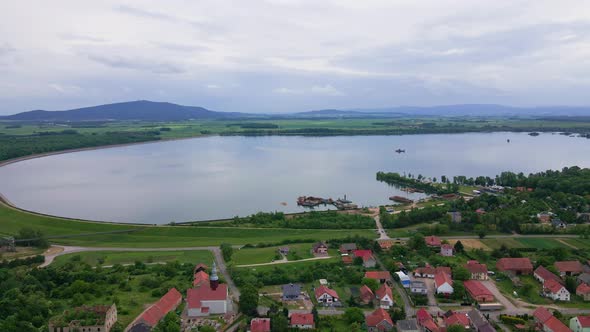 Aerial View of Lake Metkow and Countryside Village in Poland