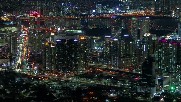 Timelapse Cars Drive Along Modern Seoul Overpass Roads