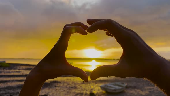 Hands of Happy Girl at Sunset