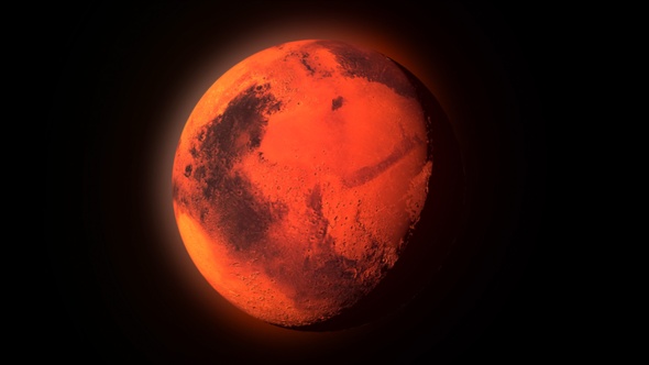 Planet Mars rotates on black background