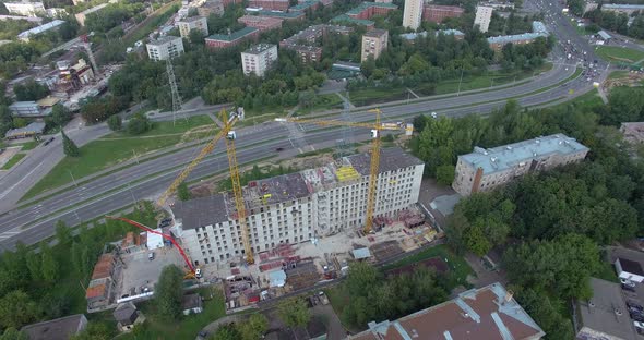 Aerial View of Apartment House Under Construction on the Roadside, Moscow