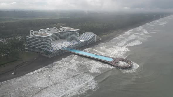 Shekvetili, Georgia - September 10 2020: Aerial view of Modern hotel Paragraph