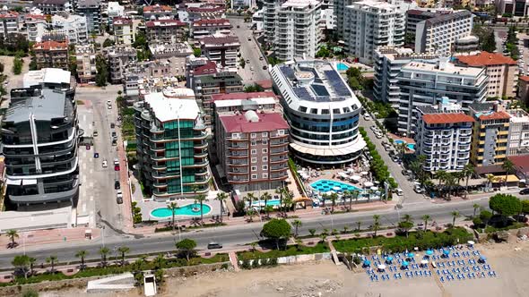 Colorful city Aerial View 4 K Alanya Turkey