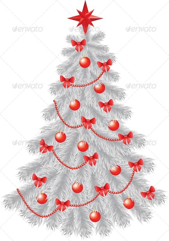 White Christmas Tree with Red Decoration