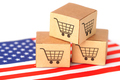 Box with shopping cart logo and America USA flag. - PhotoDune Item for Sale