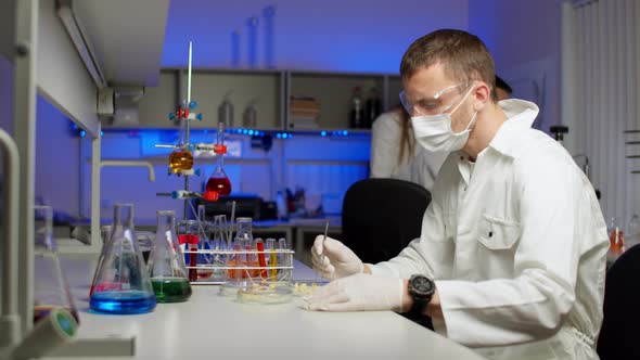 Scientist Examining Sprouts in Petri Dish