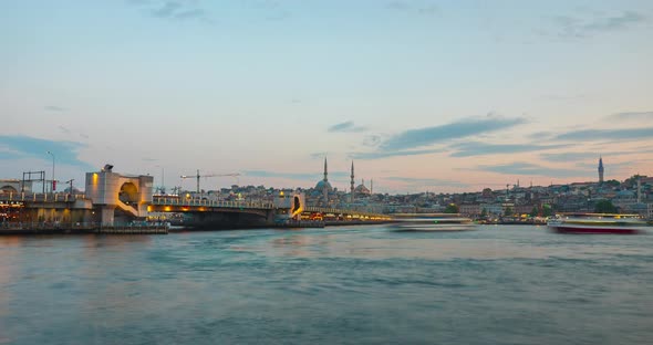 Timelapse of Galata Bridge From Day to Night on the Karakoy Pier