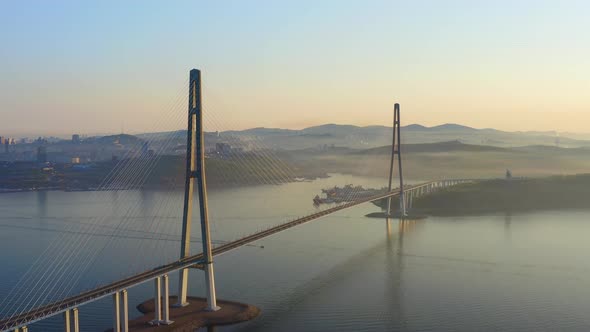 Russian Bridge From the Mainland to the Russian Island in the Sea of Japan