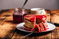 Stack of american pancakes with red berry jam - PhotoDune Item for Sale