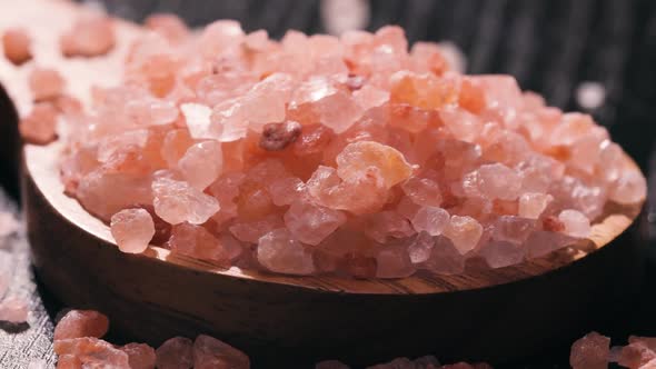 Himalayan Pink Salt in a Wooden is Used to Flavor Food