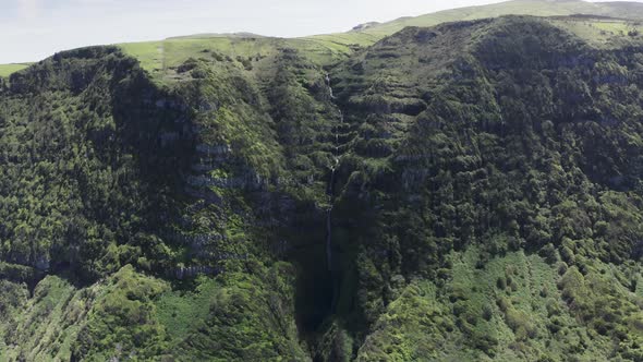 Aerial view of Cascata do Poco do Bacalhau, Portugal.