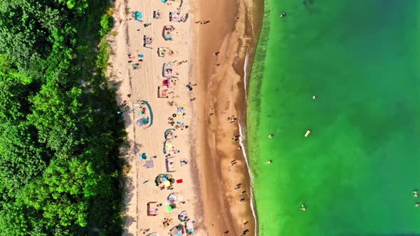 Top down view of crowded beach at Baltic Sea