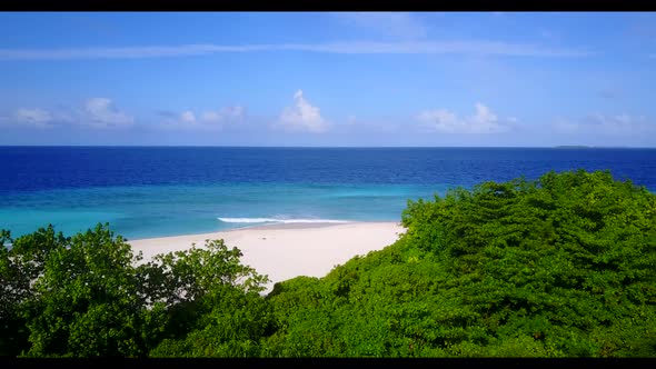 Aerial above abstract of idyllic tourist beach time by blue green sea and white sandy background of 