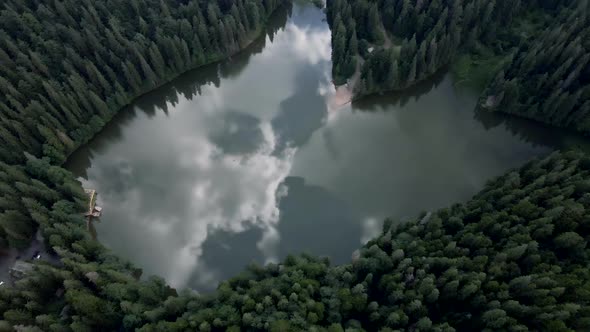 Aerial View of Synevyr Lake in Ukraine Carpathian Mountains