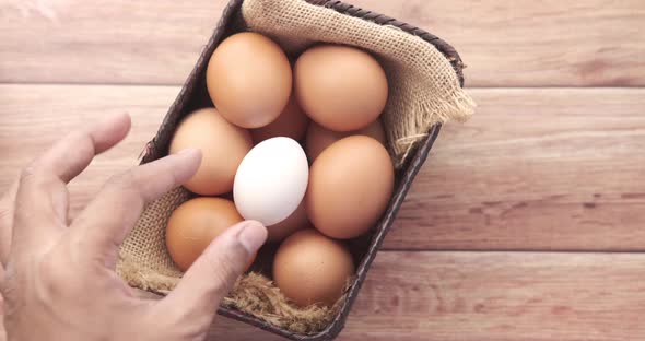 Top View of Man's Hand Pick a Egg From a Bowl