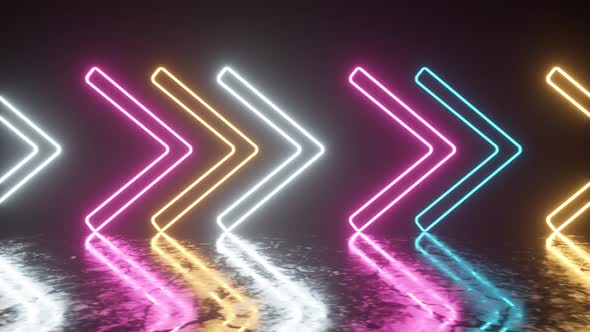 Bright Neon Arrows on a Metal Surface