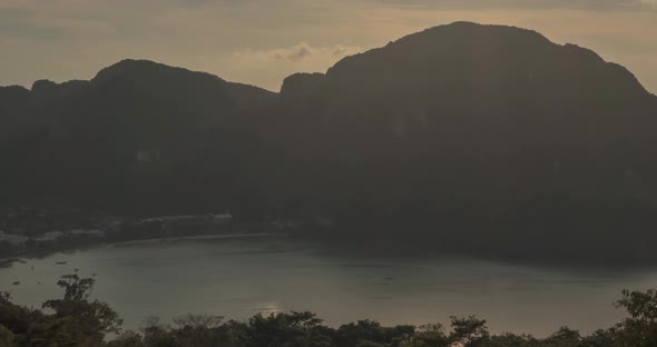 Time Lapse of Day Clouds Over the Wonderful Bay of Phi Phi Island Landscape with Boats. Andaman Sea