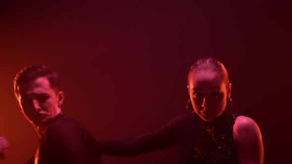 Ballroom Dancers Looking Camera Indoors