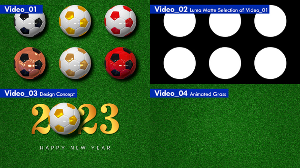 Looped Football Rotating, Grass Animation, Happy New Year with Football, Design for Football Lovers