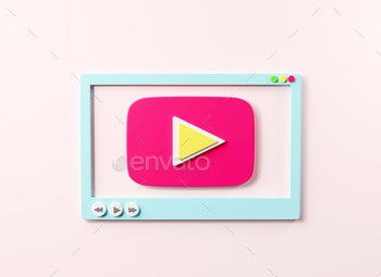ia template for web or mobile apps on pink background, Play movie video online mock up, 3D rendering illustration