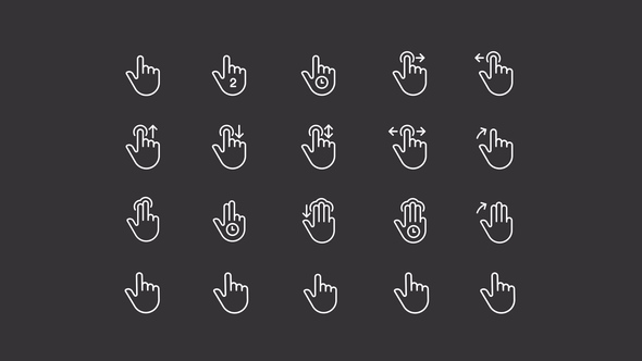 Animated Touch White Linear Icon Set