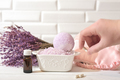 hand holding Melatonin capsules. Relaxing bath salt and bath bomb with lavender oil. - PhotoDune Item for Sale