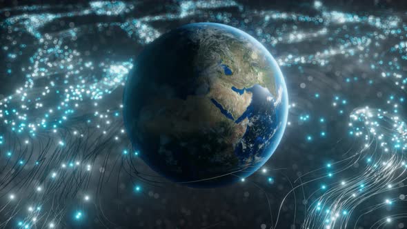 A Rotating Globe in Optical Fiber Clouds Transmitting Signals