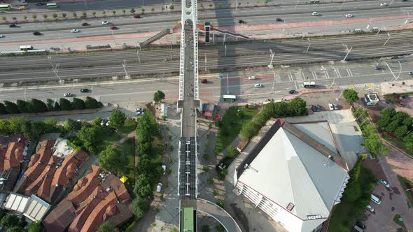 Aerial Highway Traffic and Footbridge